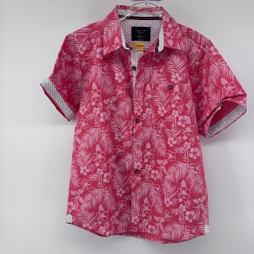 Level Ten Boys‎ Floral Button Down Short Sleeve Shirt, Kids Size Small